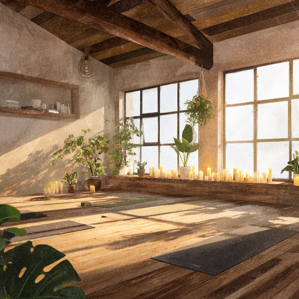 Жінка практикує йогу в студії